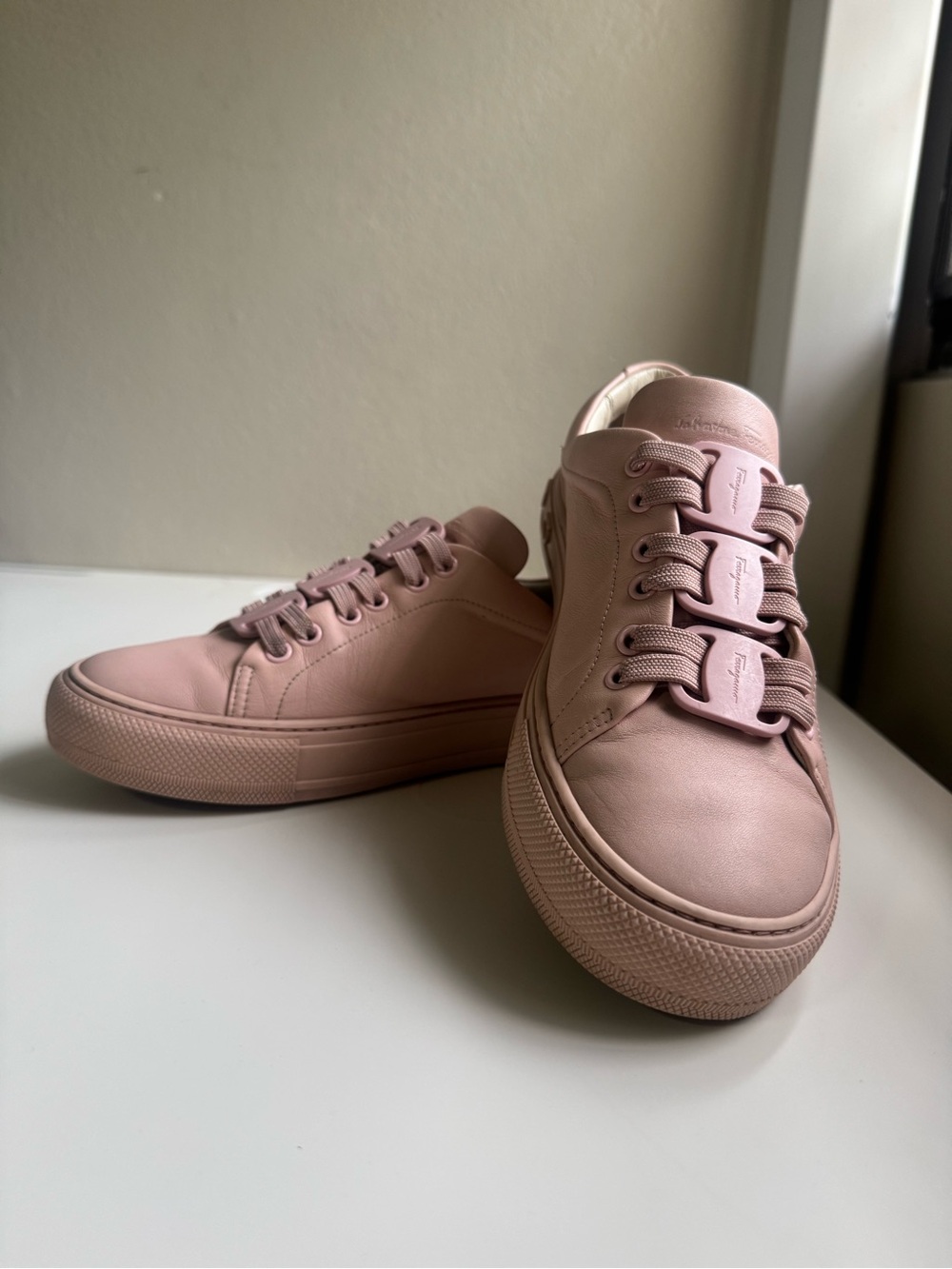Salvatore Ferragamo Blush Pink Leather Sneakers - Gancini - Picture 2 of 14